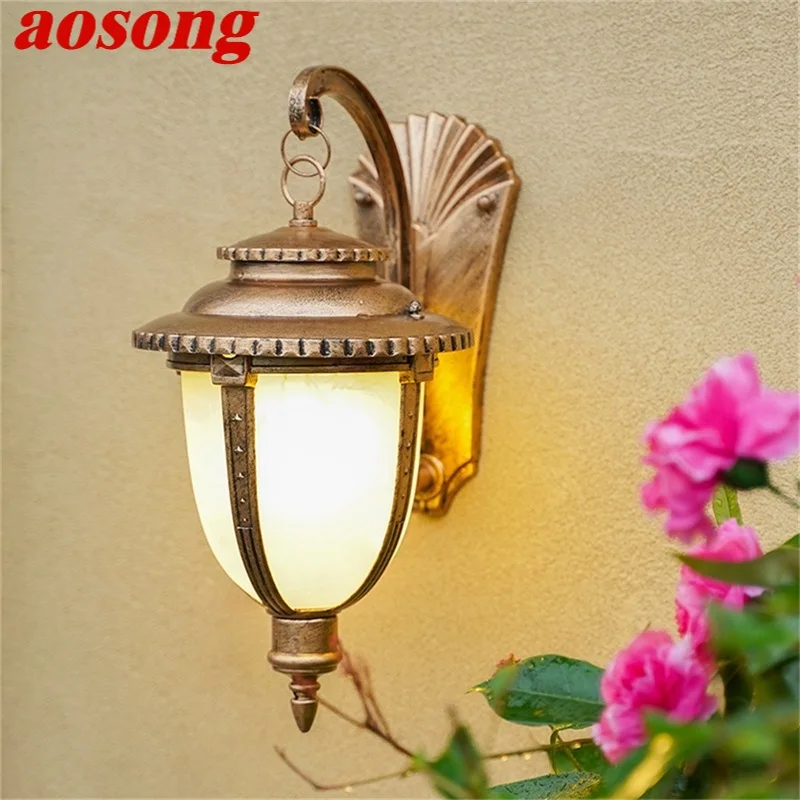 

AOSONG Outdoor Retro Wall Sconces Light LED Waterproof IP65 Bronze Lamp for Home Porch Decoration