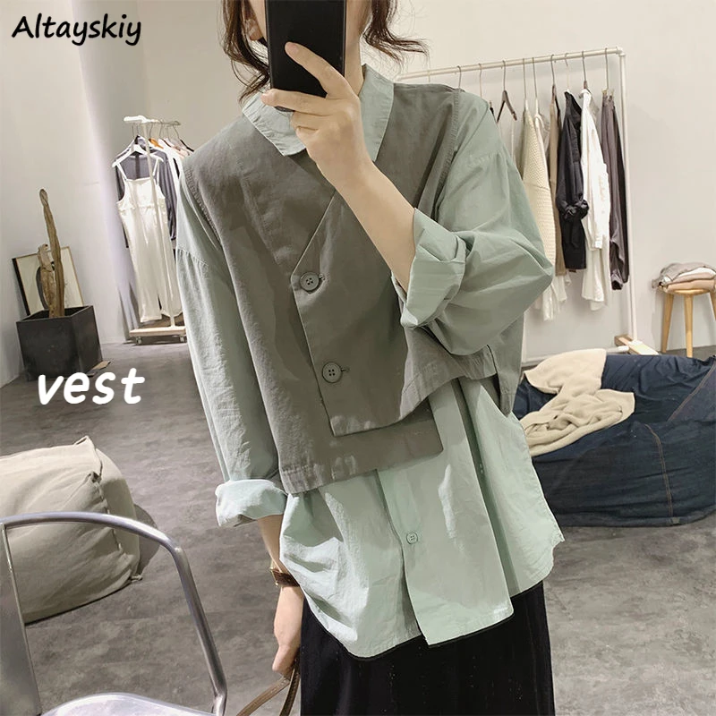 

Vests Women Solid Unisex Casual Single Breasted Simple Korean Style Couple Chic Cropped Outerwear Feminine Popular New BF Spring