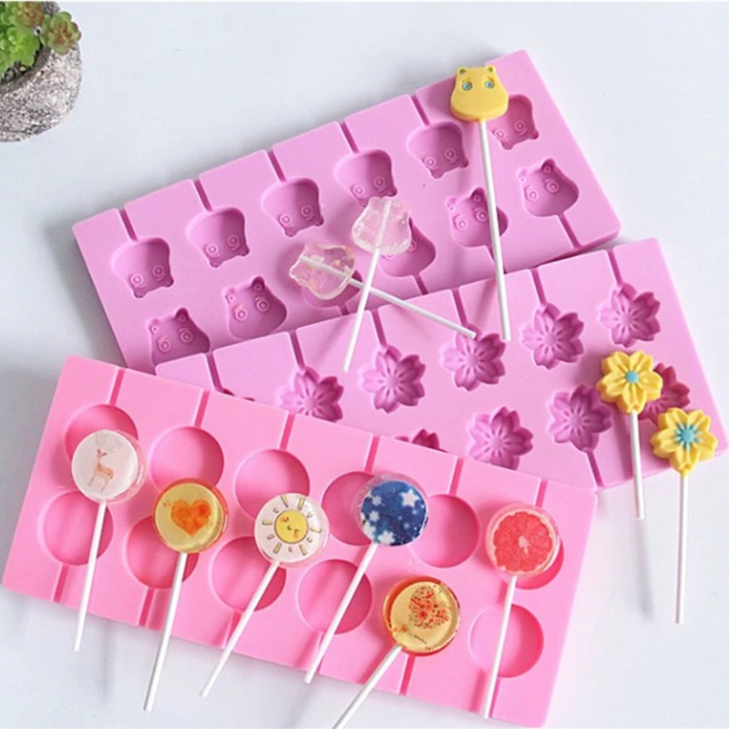 8/12 Cavity Lollipop Silicone Cake Mold Round Flower Variety Shape 3D Candy Cookies Chocolate Mould Baking Decorating Tools