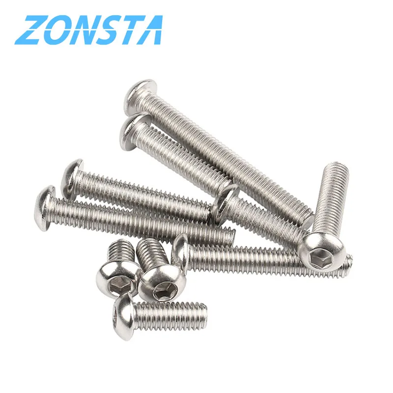 Allen Key Head Screw M2 M2.5 M3 M4 M5 M6 304 Stainless Steel Button Hex Socket Pan Head Round Machine Furniture Bolt ISO7380 DIY