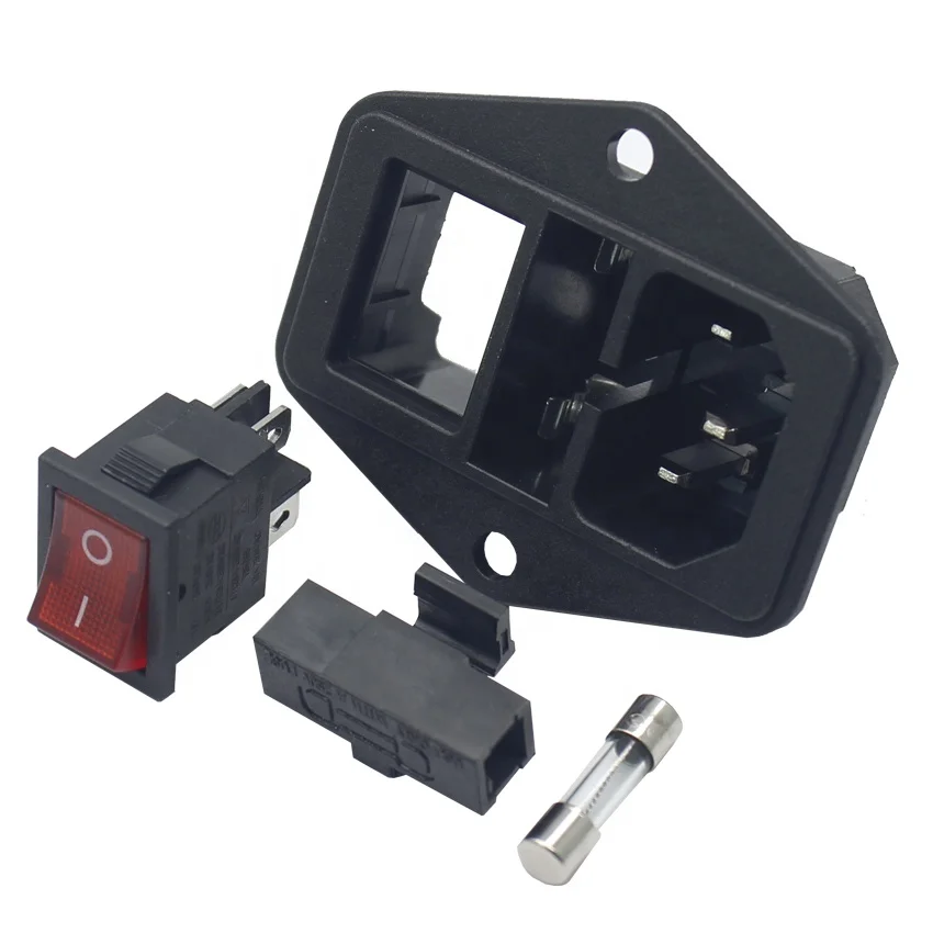 IEC320 C14 Electrical AC Socket 4 pin red LED 250V Rocker Switch 10A fuse female male inlet plug connector mount