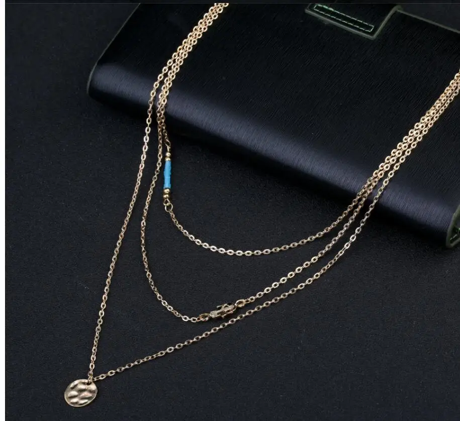 بوهو نمط موضة جديدة مزاجه هندسية البرية مبالغ فيها جولة سحر النخيل متعدد الطبقات قلادة S1949 #6