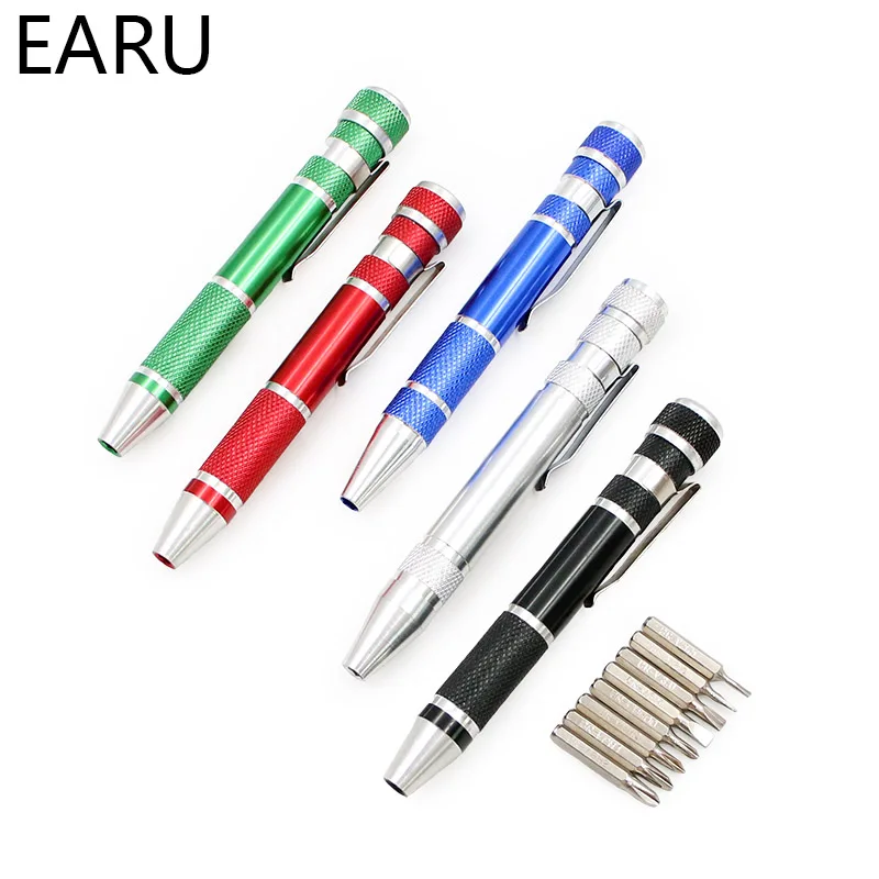 มัลติฟังก์ชั่น 8 In 1 Miniอลูมิเนียมปากกาไขควงชุดซ่อมเครื่องมือสำหรับโทรศัพท์มือถือมือเครื่องมือชุด