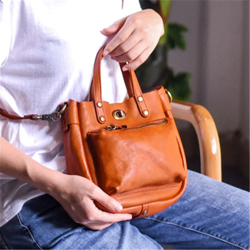 Borsa da donna a tracolla in pelle di vacchetta morbida a strato superiore in pelle di vacchetta casual retrò originale fatta a mano