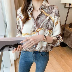 Blusa de manga larga para Mujer, camisa con estampado de moda, primavera y otoño