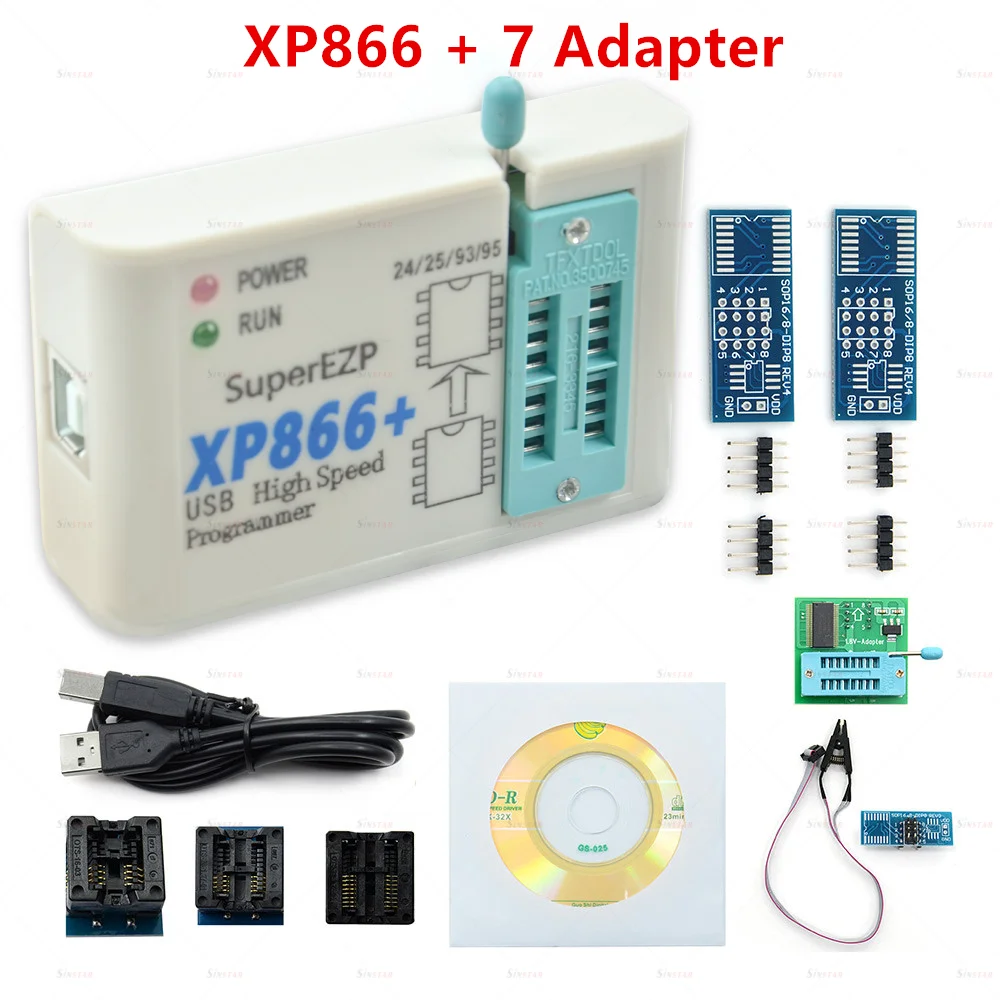 XP866 USB SPI Programmer with 7 Adapter Support 24 25 93 95 EEPROM Flash Bios Compiler Faster Programming Speed Than EZP2019