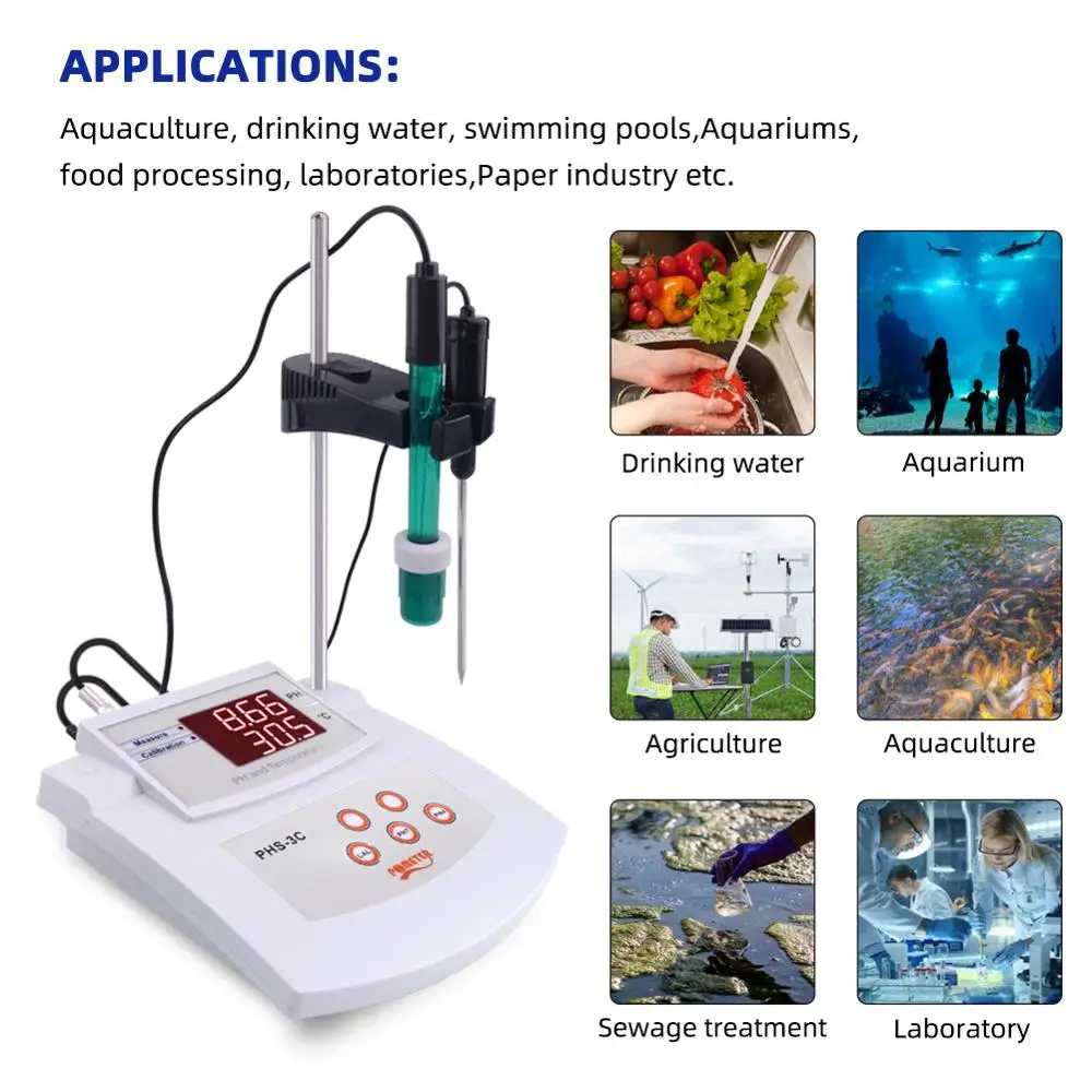 Medidor de acidez de calibración automática de escritorio PHS-3C, medidor de PH/termómetro 2 en 1, tetester de PH Digital, analizador de calidad del