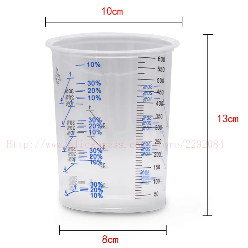 600ml Spray Gun Disposable Measuring Cups 25/50/100pcs Clear Graduated Plastic Paint Mixing Cups & Mixing Sticks for Paint