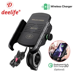 Deelife-Support de téléphone portable pour moto avec chargeur sans fil, support de smartphone, support de guidon de moto, support de vélo de montagne