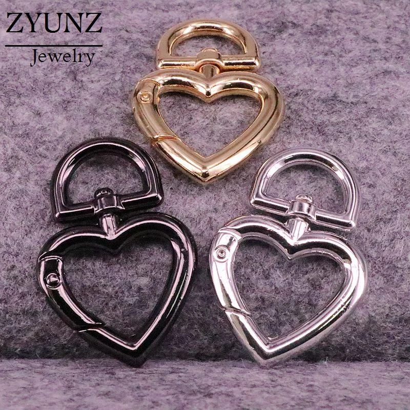 3PCS,Large Spring Heart Clasp, Gold/Silver/Gunmental Heart Carabiner Clasp, Snap Clip lock, Spring Buckle for Chain Purse Key