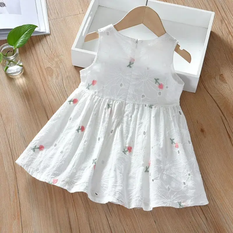 1-7Y  Summer Dress For Girl Children's Princess Dress Fashion Kids Clothes 2021 New Cotton Embroidered Cherry Baby Vest Dress