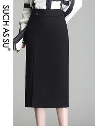 SUCH AS SU Skirts 2024 Spring Summer Women Black Knitted High Waist Wrap Skirt S-3XL Size Mid Long Pencil Skirt Female