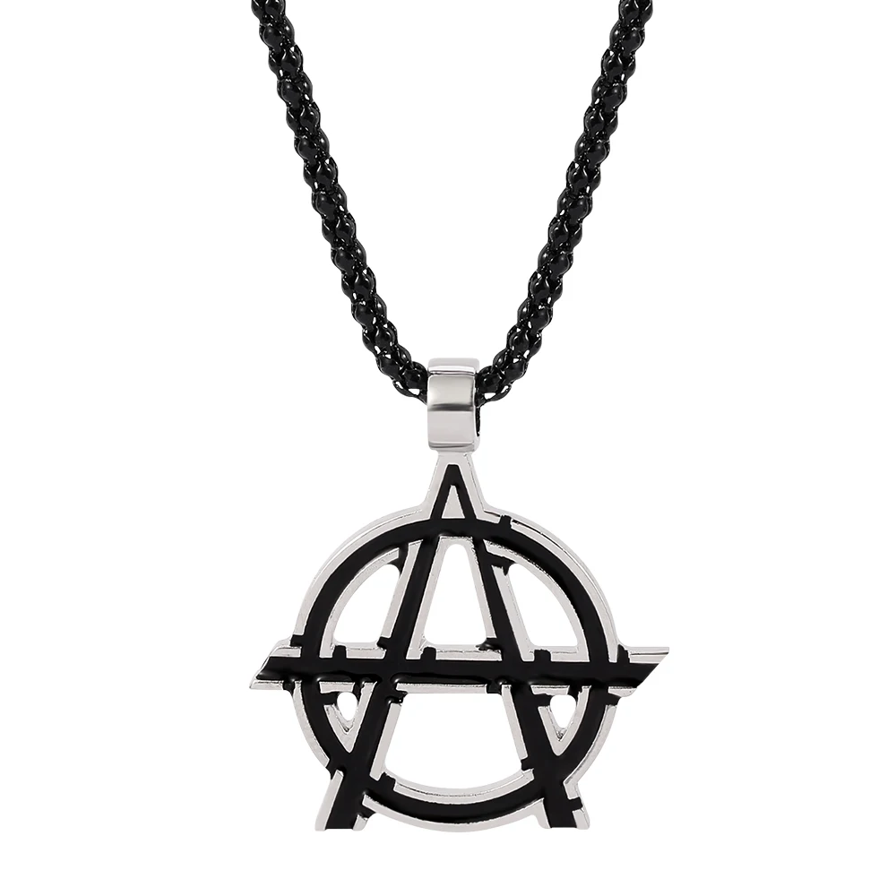 Anarchy Symbol Pendant Necklace Thick chain Black enamel supernatural letter A necklace Mens Boys Chain Jewelry trend hot sale