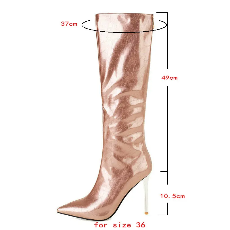 2021 Women Knee High Boots Sexy Thin High Heel Pointed Toe Ladies Boots Patent PU Leather Autumn Winter Women\'s Boots Big Size