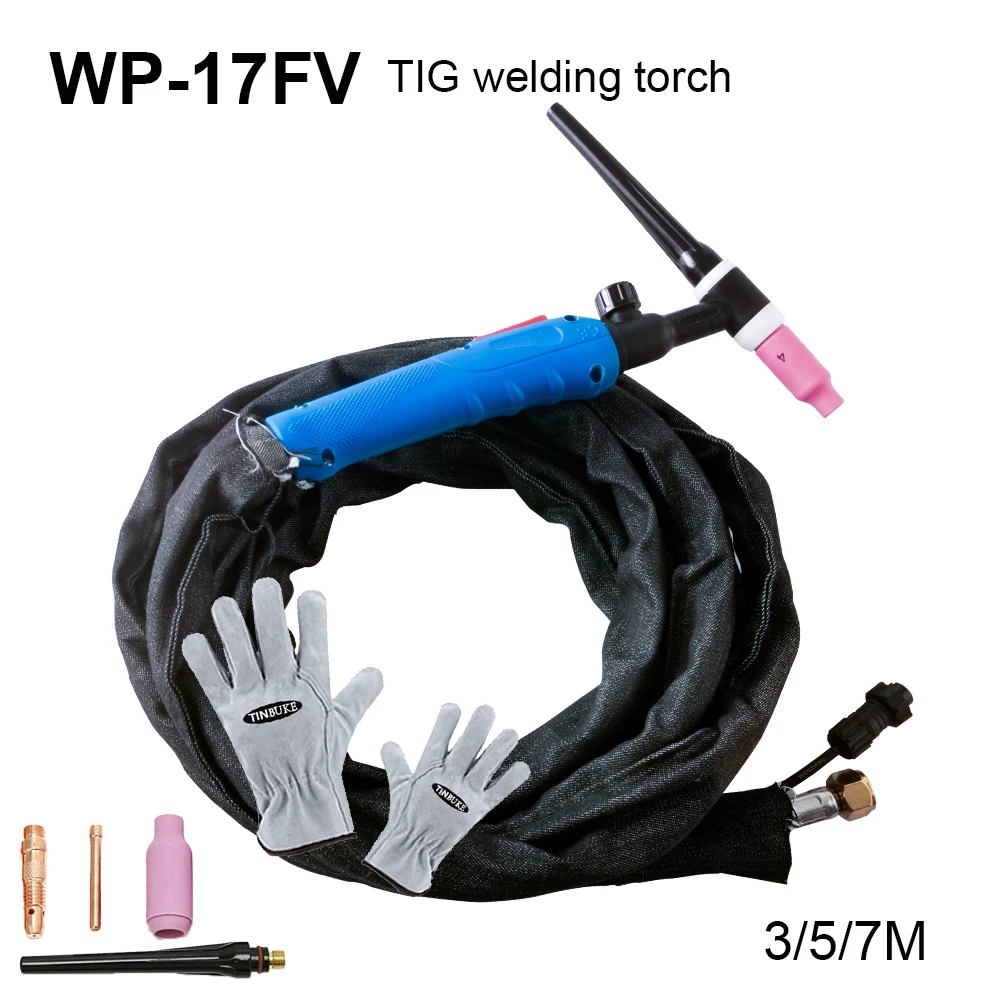 Tig Welding TIG Argon Arc Welding Machine TIG200A Welding Torch WP-17FV Flexible Valve Blue Cable Length 3/5/7M With Consumables