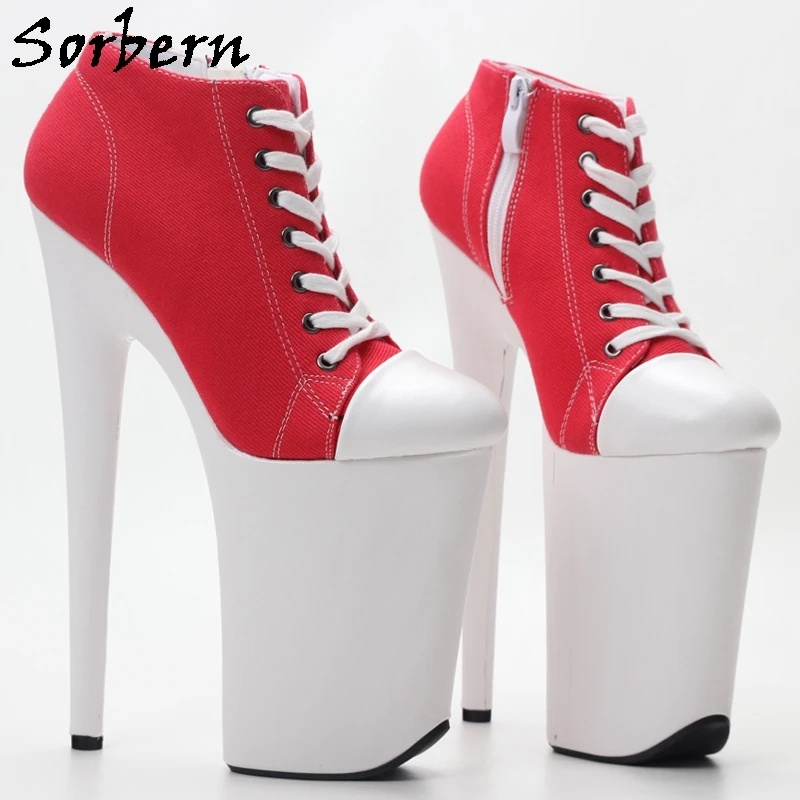 

Sorbern Canvas Ankle Boots Pole Dance Heels Exotic Pole Dancer Shoes Extreme High Heels 6In 7In 8In 9In Boots Fetish Shoes