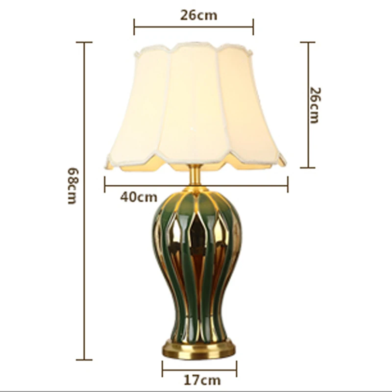 OURFENG Luxury Decorative Table Lamp Ceramic LED Creative Bedside Desk Light Brass For Home Study Foyer Office Bed Room