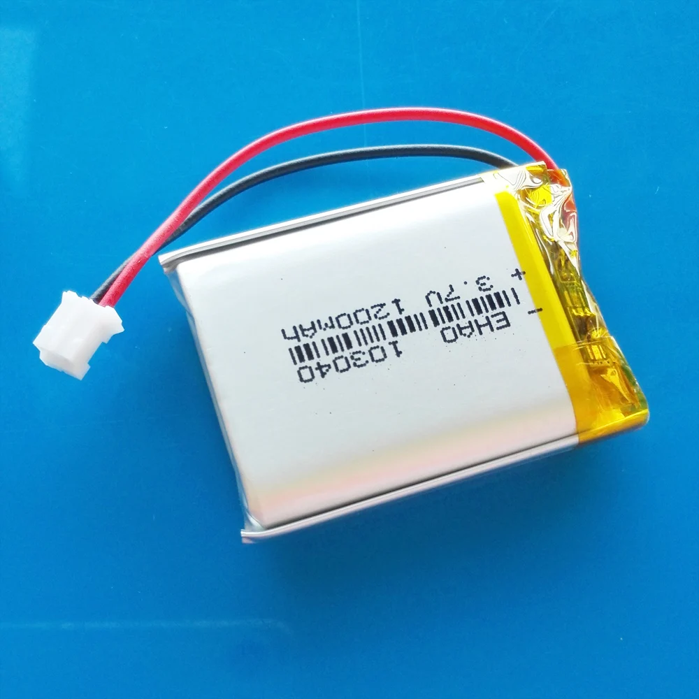 103040 Akumulator litowo-polimerowy 3,7 V 1200 mAh + wtyczka JST PH 2,0 mm 2pin do MP3 GPS DVD Rejestrator Zestaw słuchawkowy Kamera
