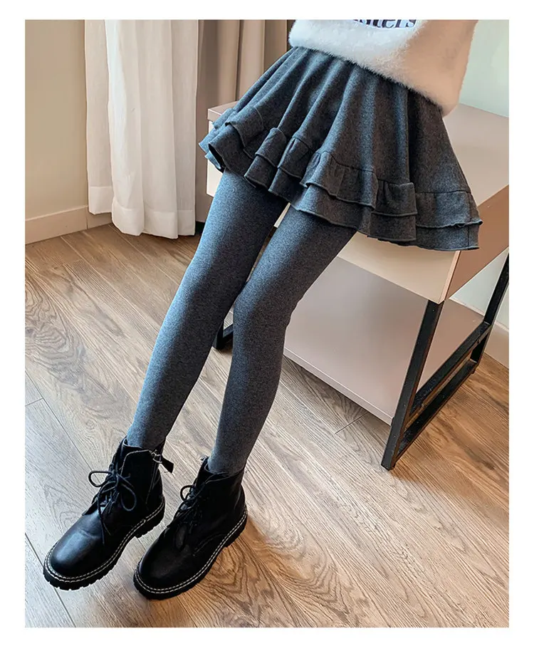 Mädchen-Hosenrock, weich gefüttert mit Fleece, Kinder-Herbst-Winter-Rock-Leggings, zweiteiliger, dicker Thermo-Rock, enge Hose, 4-13 Jahre – Detail 5