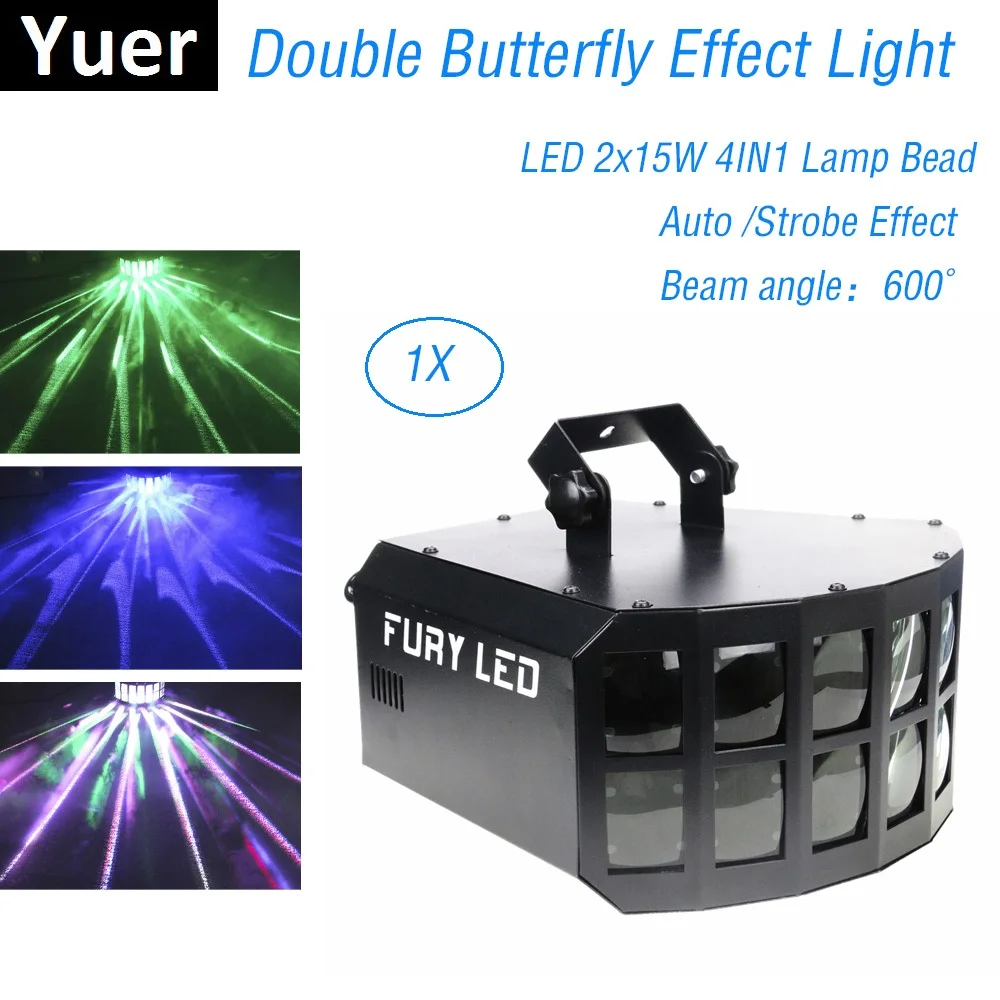 

Night Club 2X15W RGBW 4IN1 LED 30W Mini Double Butterfly Effect Dj Lighting Effect Disco Decorations KTV Dj Stage Lights Party