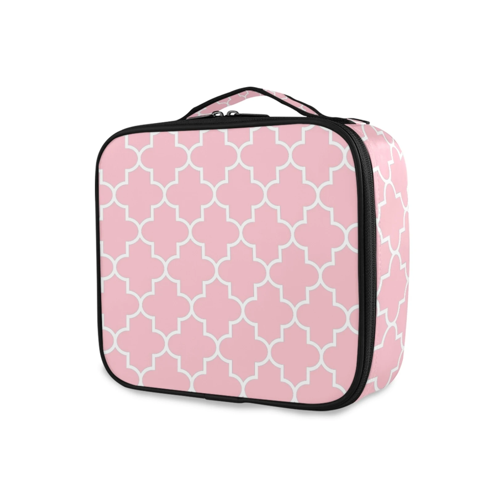 ALAZA New Cosmetic Bag Women Handle Organizer Fashion Toiletry Bag Storage Waterproof Pink Grid Pattern Makeup Bag Makeup Case