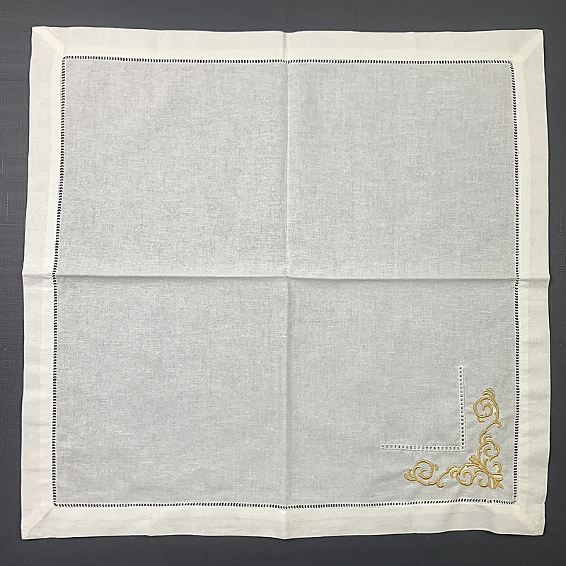 Set of 12 Dinner Napkins white Hemstitched linen Table Napkin Color Embroidered 20x20-inch