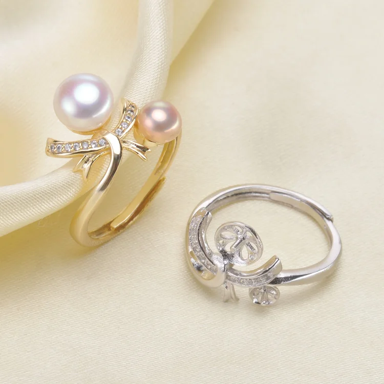 3Pcs/Lot Bowknot Design Rings Settings S925 Sterling Silver Women DIY Rings Holder Adjustable Pearl Accessory