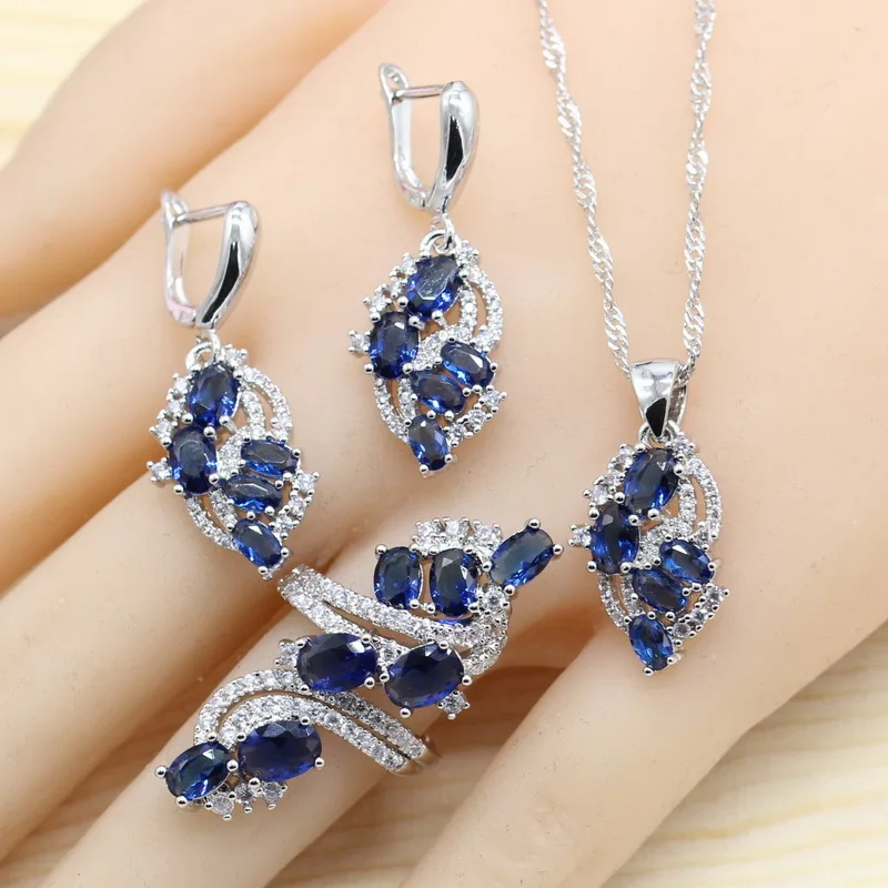 5 Colors Multi Blue Purple Zirconia Pendant Earrings Rings Dubai Jewelry Sets For Women