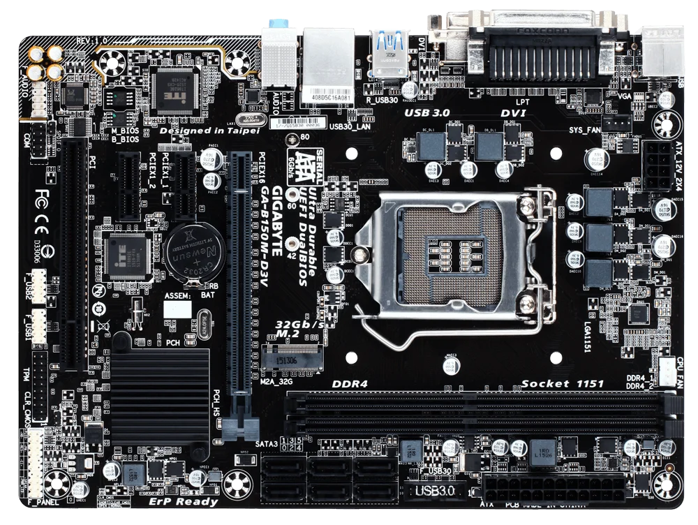 

Gigabyte GA-B150M-D3V Original Motherboard LGA 1151 DDR4 2133Mhz USB3.0 32G B150 D3V Desktop Mainboard SATA III PCI-E 3.0