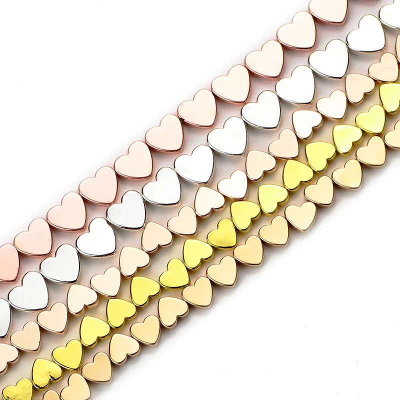 JHNBY 6x5mm Rose Gold Color Hematite Beads Love Heart Natural Stone Loose Beads For Jewelry Making DIY Necklace Bracelets 15\'\'