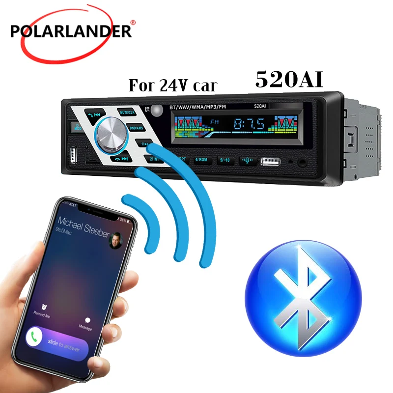 Car Radio 24V AUX FM USB TF Card Color Button OLED Autoradio 1Din ISO Interface MP3 Player U Disk 520AI Bluetooth 4.2 Hands-free