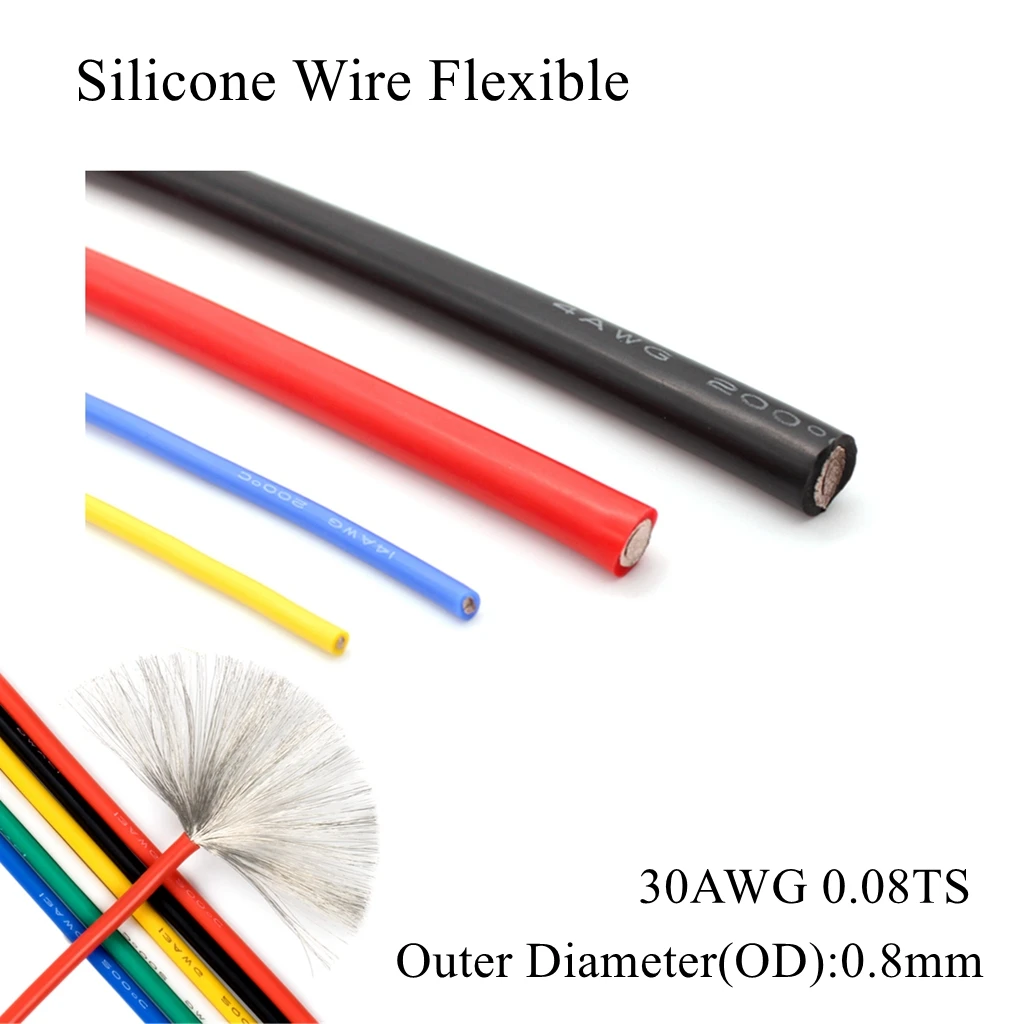 

30AWG 0.06mm Flexible Silicone Wire High Temperature Heat Resistant Rubber Insulated Tinned Plated Copper Electrical Cable