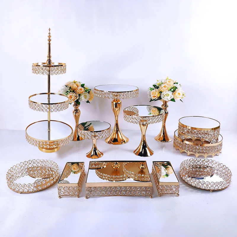 11-13pcs Gold Wedding Cupcake Stand Set Wrought Iron Exquisite  Cake Rack Base Dessert  Party Table Candy Bar Table Decor