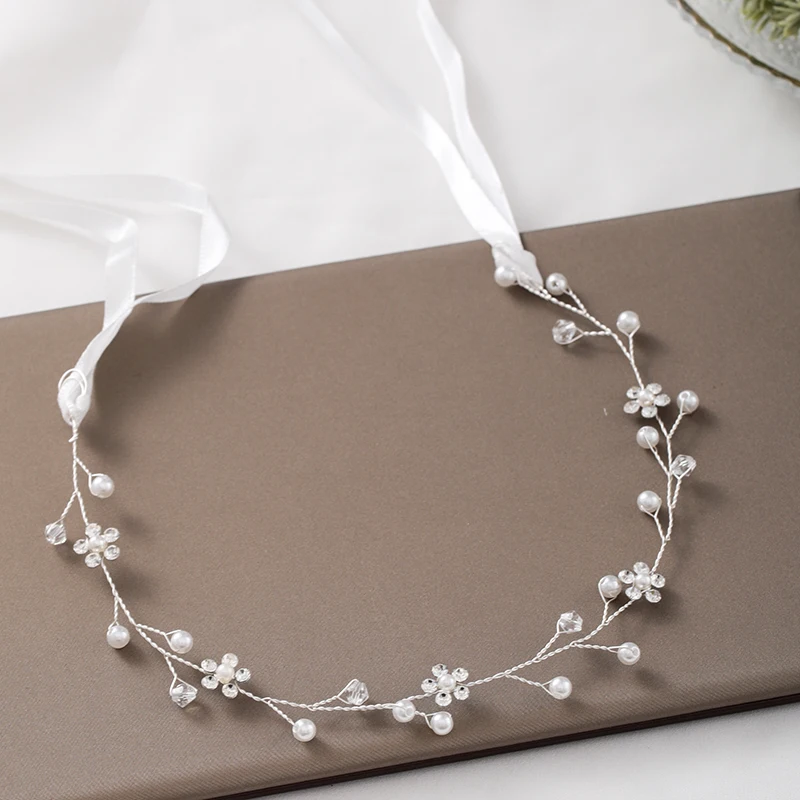 Cheaper Fashion Silver Color Tiaras Hairbands Handmade Pearl Headbands Flower Rhinestone Wedding Hair Accessories Bridal Jewelry