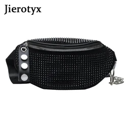 JIEROTYX Strass Moda Delle Donne Del Sacchetto di Viaggio del Pacchetto Della Vita del Sacchetto Della Vita Fanny Pack Petto Casual Femminile Tracolla A Catena Punk Della Cinghia Del Sacchetto