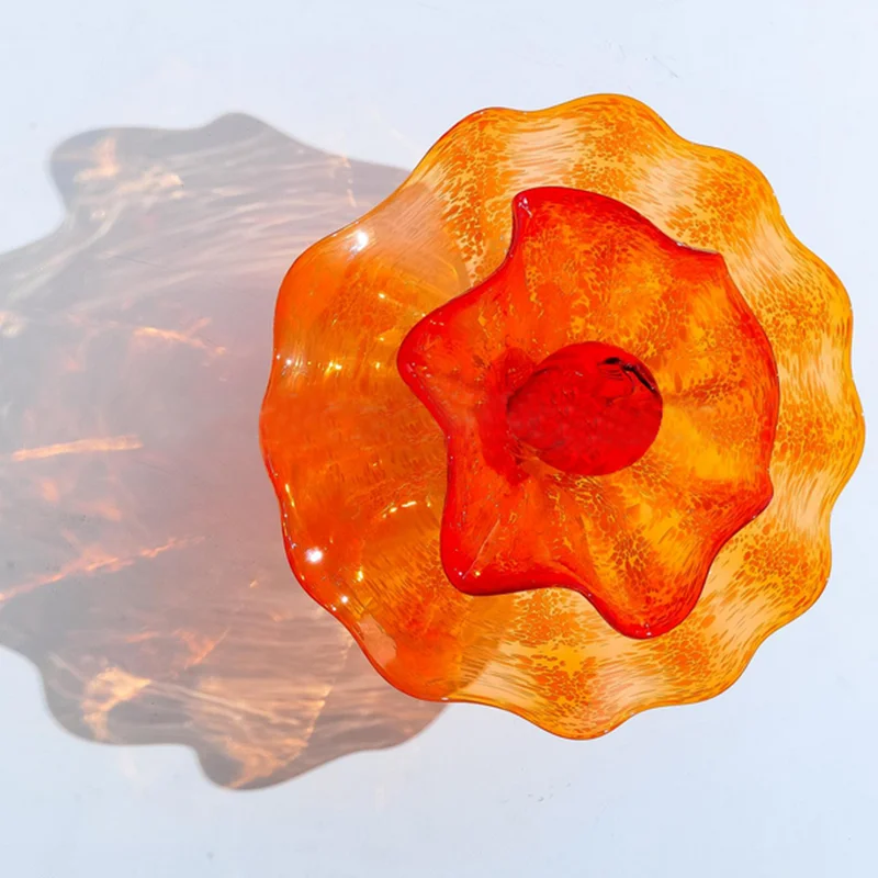 Modern Hand Blown Glass Wall Art Murano Flower Plates 3 Layers Colored Art Decoration Diameter 15 to 35 CM