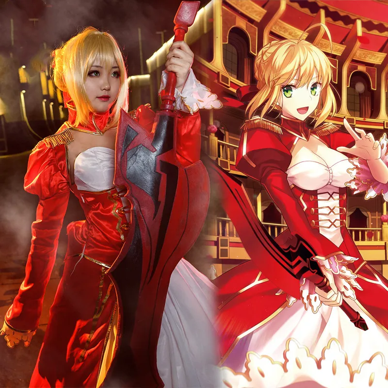 Women Red Dress Saber Cosplay costume Artoria Pendragon Costume Anime Fate Stay Night Saber Cosplay UBW Fate Zero Nero