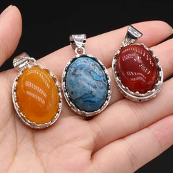 Natural Stone Abalone Shell Pendant Fashion Egg-shaped Amethyst Tiger Eye Lapis Lazuli Charms for Jewelry Making DIY Necklace