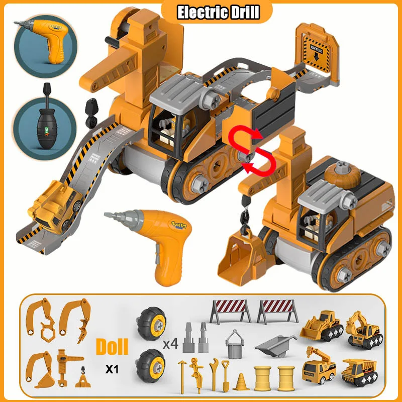 Electric Nut Disassembly Loading Unloading 4 In1Deformed Engineering Truck Excavator Children Screw Boy Creative Education Toys