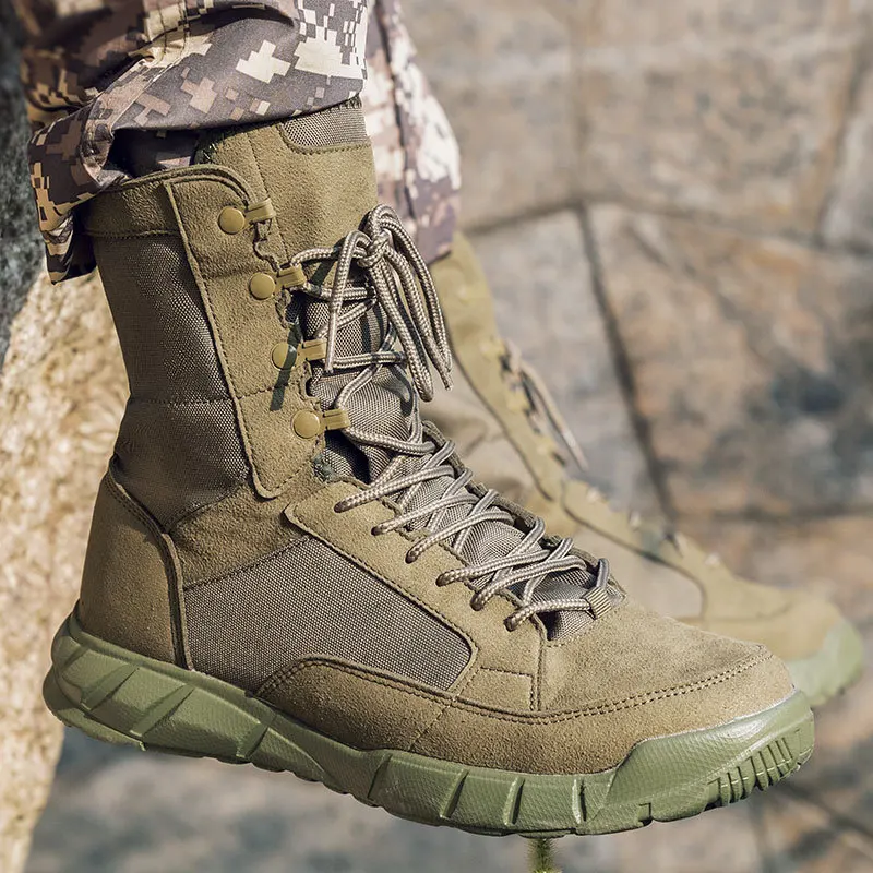 Men\'s Outdoor Tactical Boots High-top Suede Desert Combat Boots Armygreen Spring And Autumn Ultralight Breathable Hiking Shoes