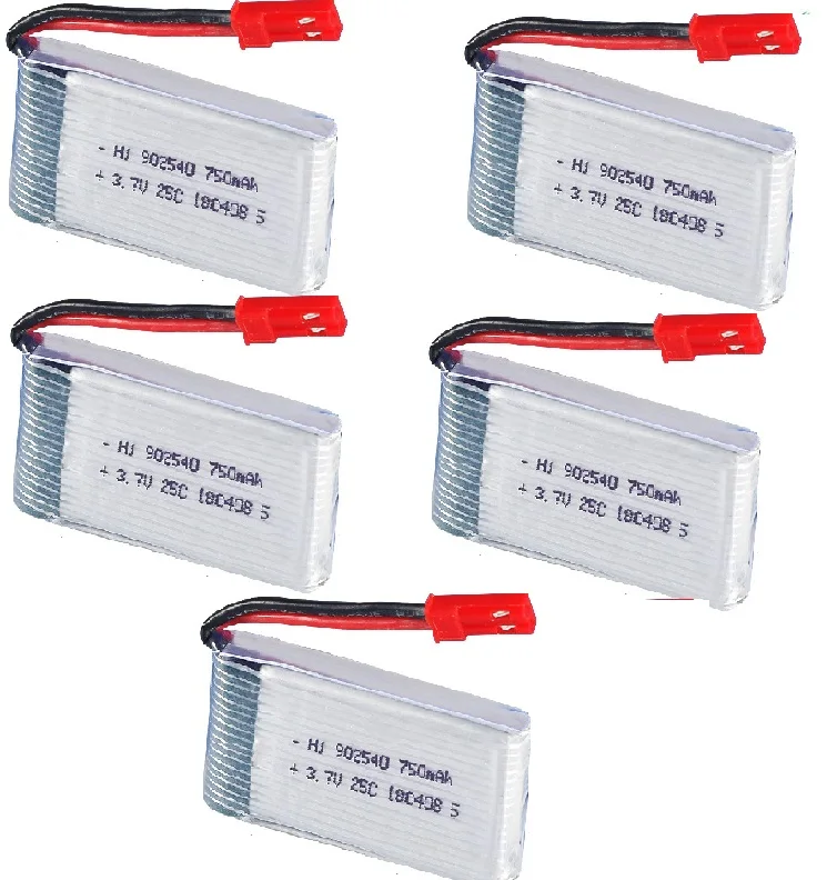 5Pcs โดรนอาร์ซี Lipo แบตเตอรี่ JST แบตเตอรี่3.7V 750MAh สำหรับ X400 X300C X800 Quadcopter อะไหล่