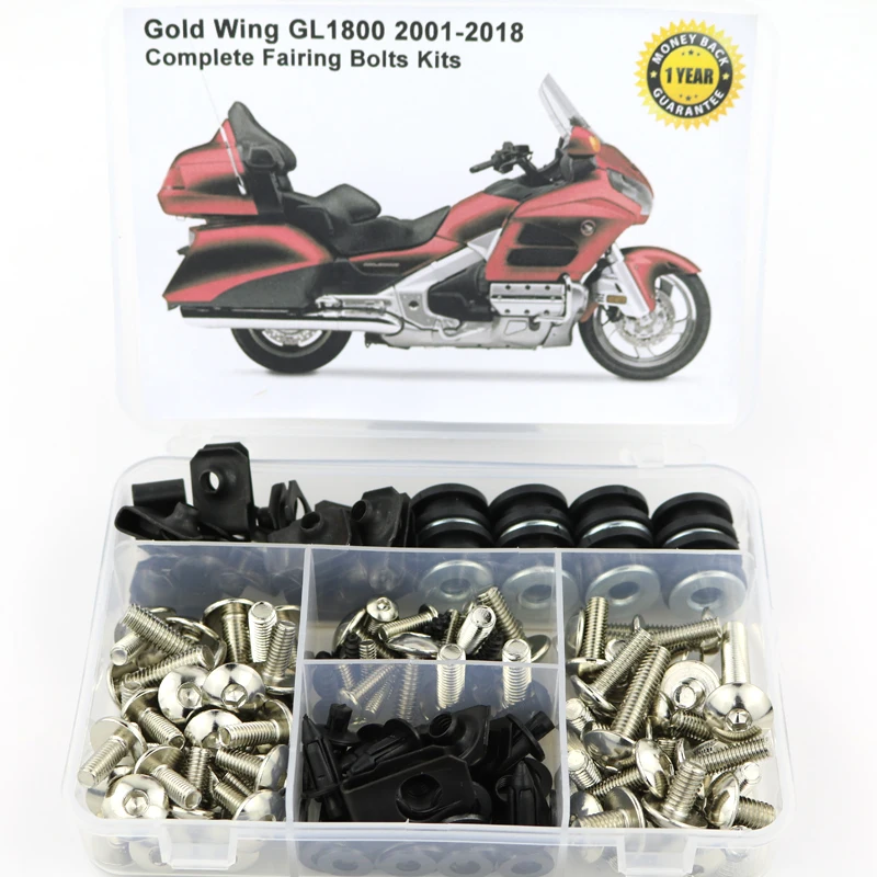 Passend für HONDA GL1800 GOLDWING 2001-2018. Komplettes Motorrad-Vollverkleidungsschrauben-Set, Geschwindigkeitsmuttern, seitliche Abdeckschrauben aus Stahl