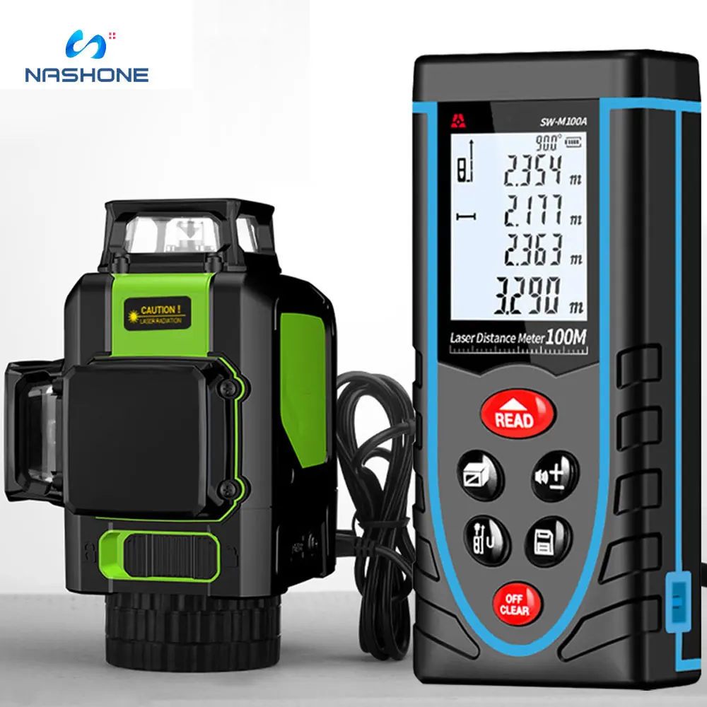 Nashone Laser level And Laser Distance Meter professional,Niveau Nivel Laser 360 Autonivelante 3D 12 Linhas Horizontal Vertical