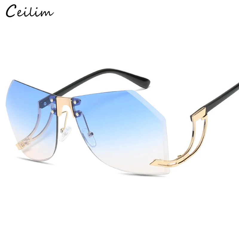 2024 New Irregular Rimless Sunglasses Women Brand Designer Alloy Frame Oversize Gradient Sun Glasses Fashion Female Clear Shades