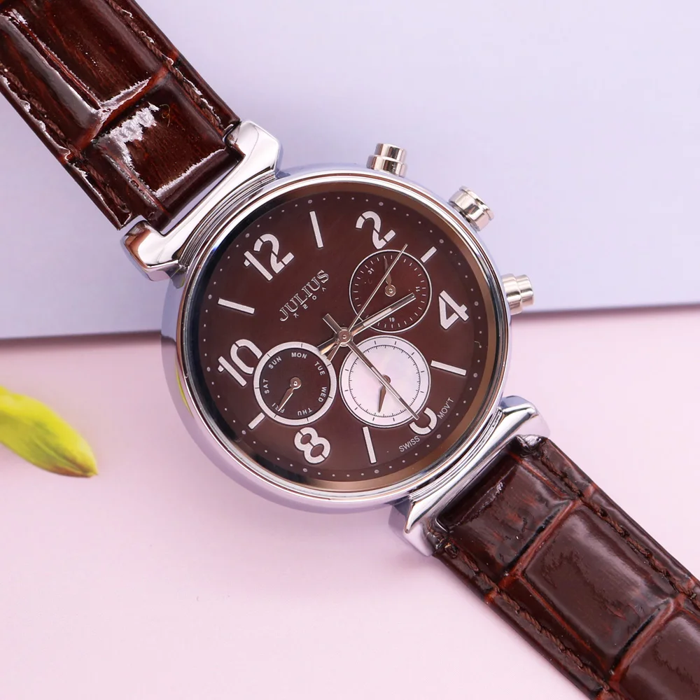 Real Multi-functions Women\'s Watch ISA Quartz Hours Fine Fashion Dress Bracelet Real Leather Birthday Girl\'s Gift Julius Box