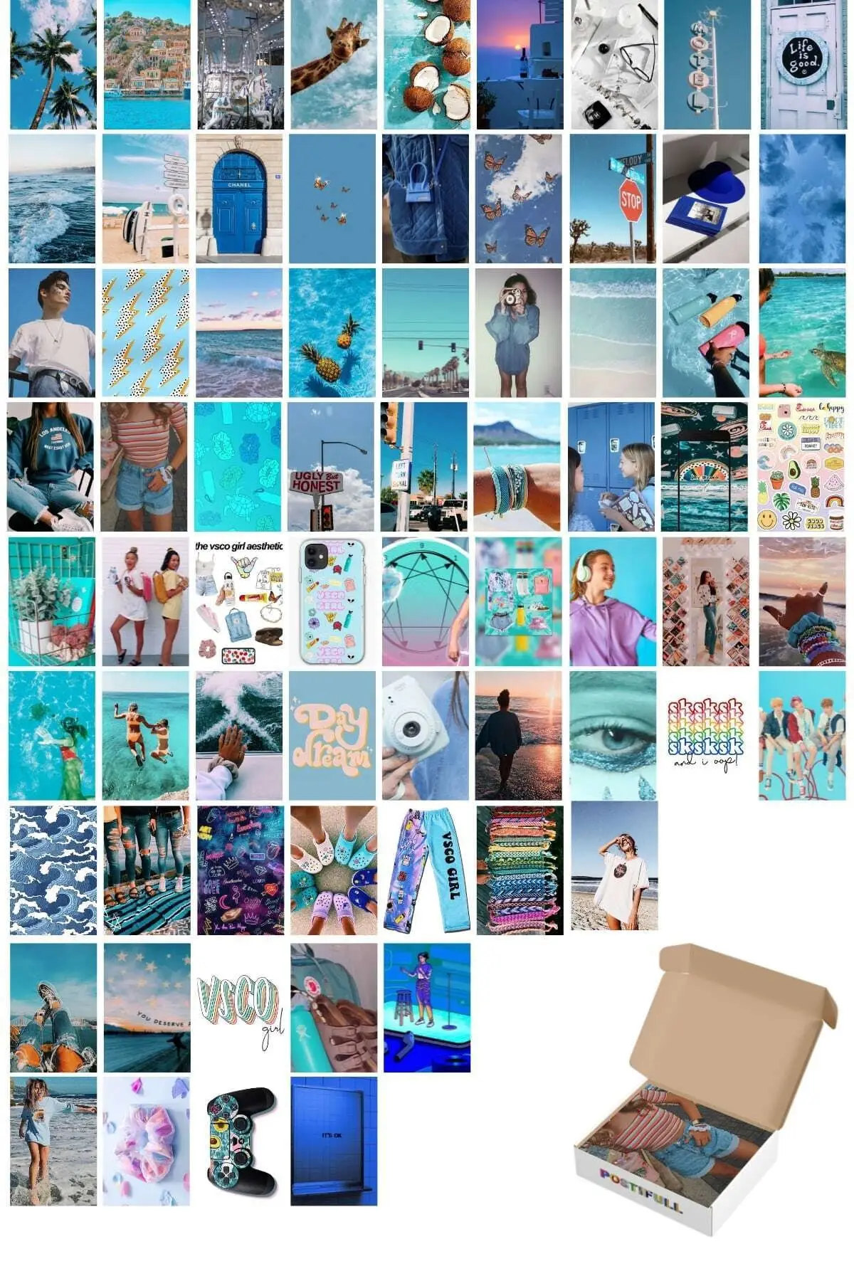 Basement Blue Wall Poster Collage Set-70 Pcs Wall Poster Collage Set-10*15cm-Thick coated Paper