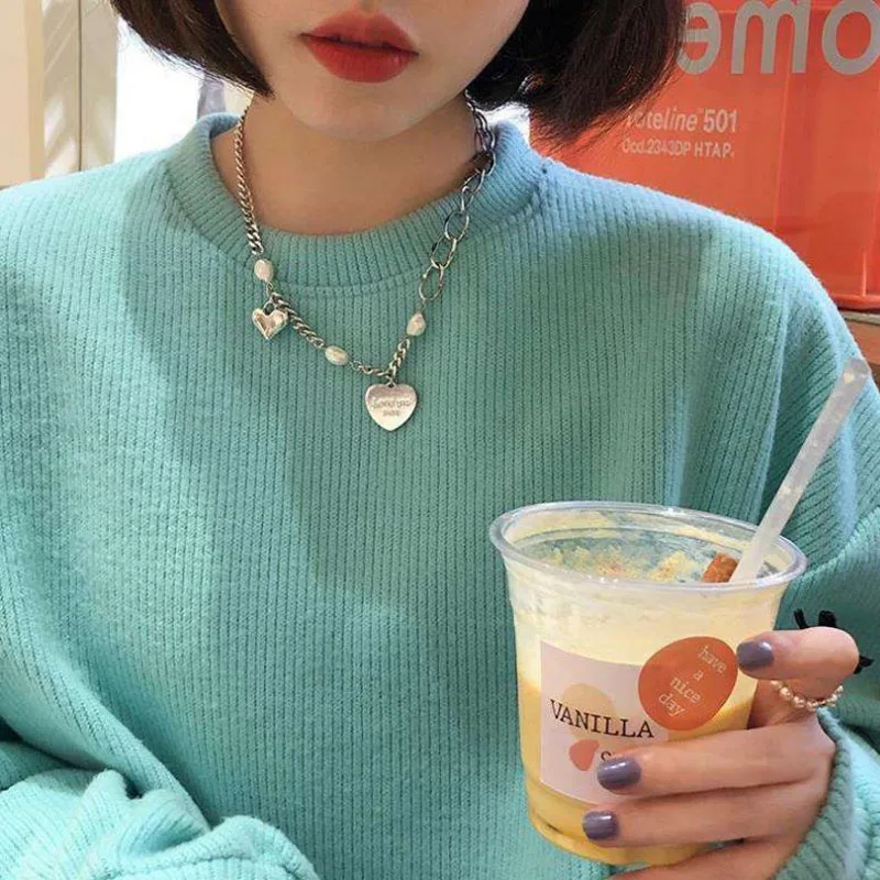 Korean Stainless Steel Choker Layered Necklace Women Punk Trendy Dainty Chain Statement Pendant Hip Hop Jewelry