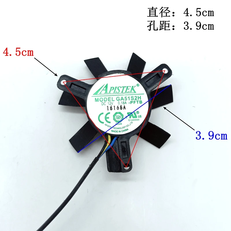 Emacro For APISTEK GA51S2U DC 12V 0.18A  45mm  Server Cooler Fan Hole Pitch 39*39*39MM 4-Wire PWM