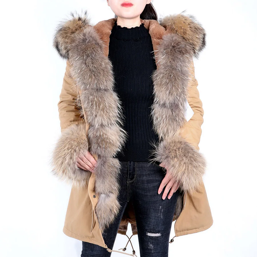 2024 MAOMAOKONG Fashion Women's Real Fox fur collar coat natural raccoon big fur collar winter parka bomber jacket coat