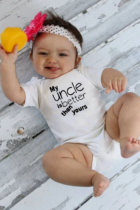 

Newborn Baby Romper My Uncle Is Better Than Yours Print Funny Infant Short Sleeve Jumpsuit Toddler Unisex Cute Playsuit